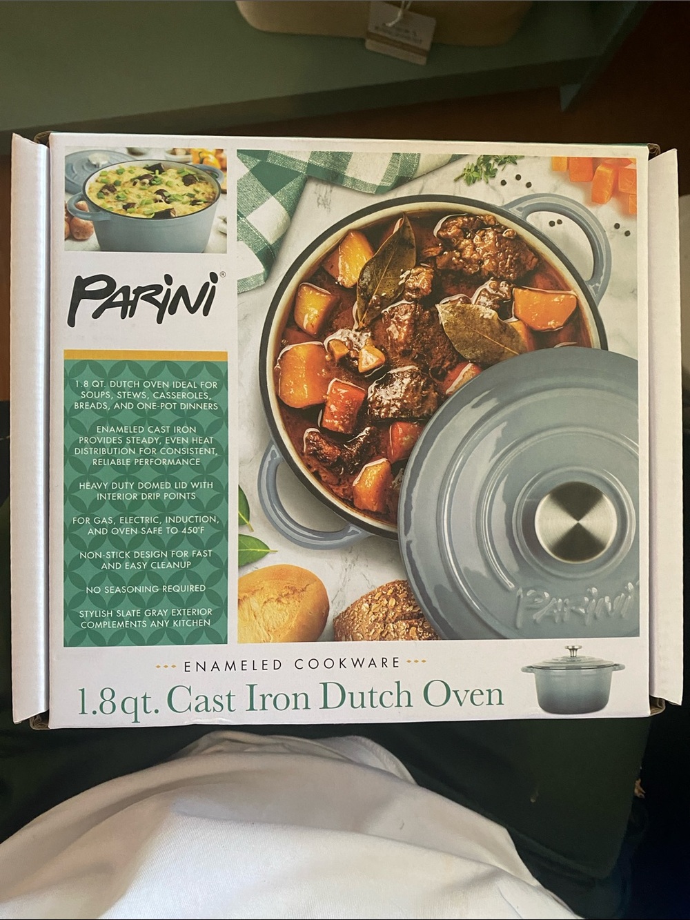 1.8 qt Gray Enameled Cast Iron Dutch Oven